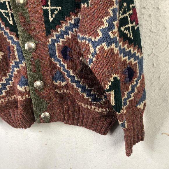 Vintage Twickers Cardigan Sweater Men L Brown Shawl Collar Aztec Wool Concho - Picture 9 of 16